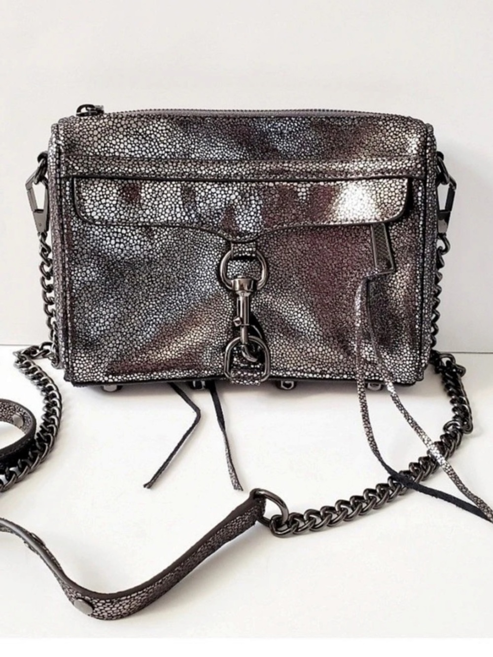 Rebecca Minkoff Mini MAC Crossbody Bag Gunmetal Metallic Black